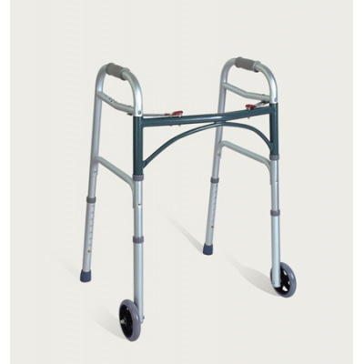 Aluminum Two Button Folding Walker with Wheels